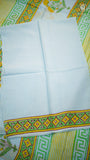Powder Blue & Green Yellow Floral Handblocked Pure Mul Cotton Saree