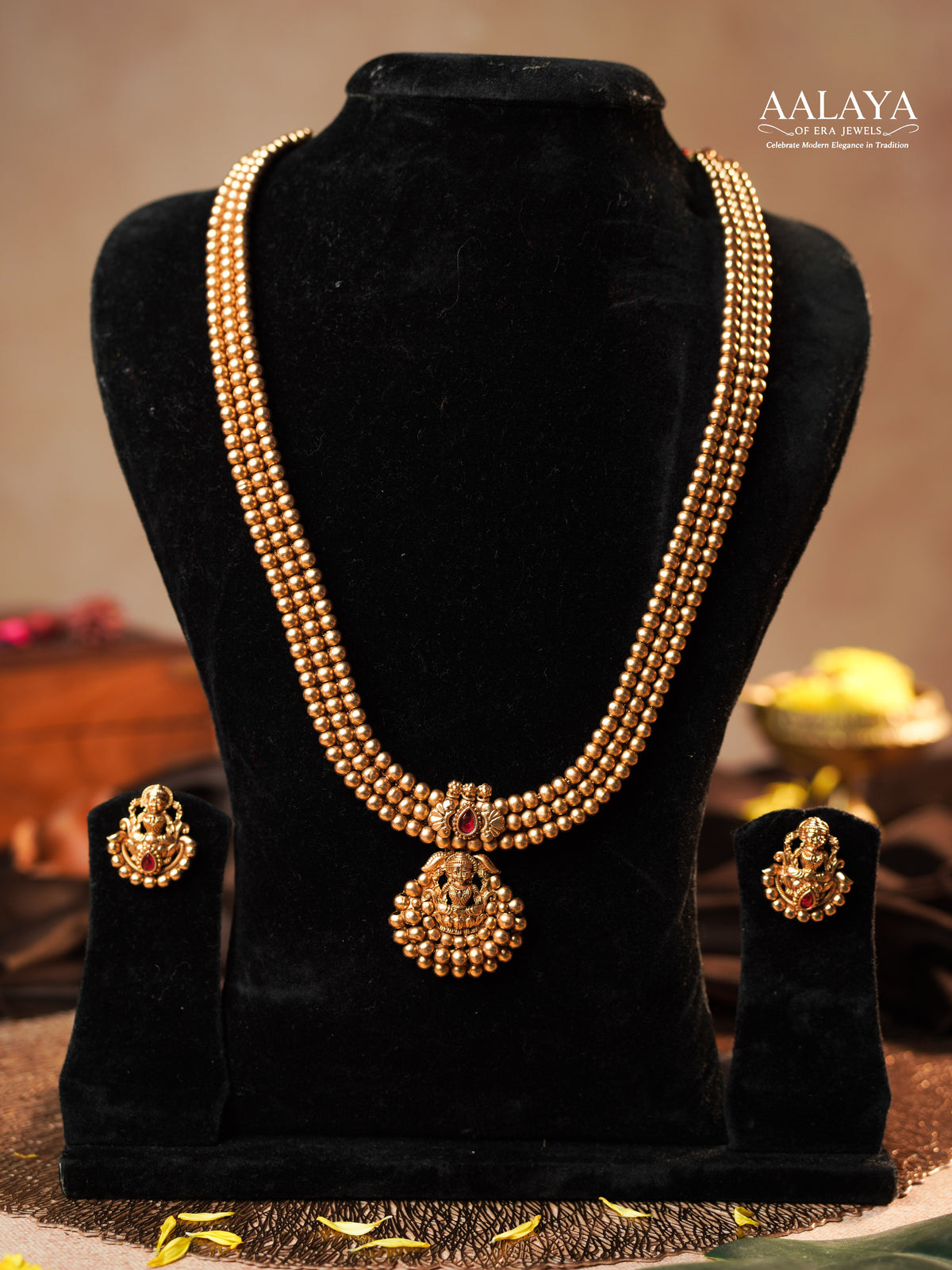 Aalaya Ruby Lakshmi Heritage Pearl Necklace Set