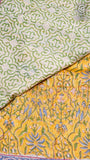Yellow and Blue Floral Handblocked Pure Maheshwari Cotton Sarees