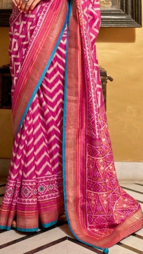Pink Leheriya Patola Contemporary Banarasi Crepe Silk Saree ERA04PNK