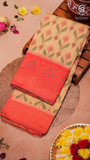 Beige and Pink Floral Banarasi Silk Saree