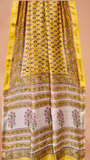 Yellow Floral Handblocked Pure Maheshwari Cotton Sarees