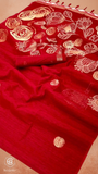 Red & Gold Sliver Rose Tussar Silk Saree