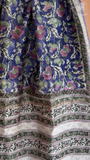 Blue & Lavender Floral Handblocked Pure Maheshwari Cotton Sarees
