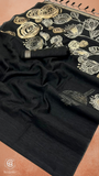 Black & Gold Sliver Rose Tussar Silk Saree