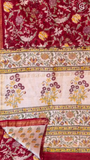Bright Red & Yellow Floral Handblocked Pure Maheshwari Cotton Sarees
