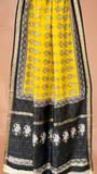 Yellow and Black Floral Handblocked Pure Maheshwari Cotton Sarees