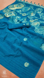 Aqua Blue & Gold Sliver Rose Tussar Silk Saree