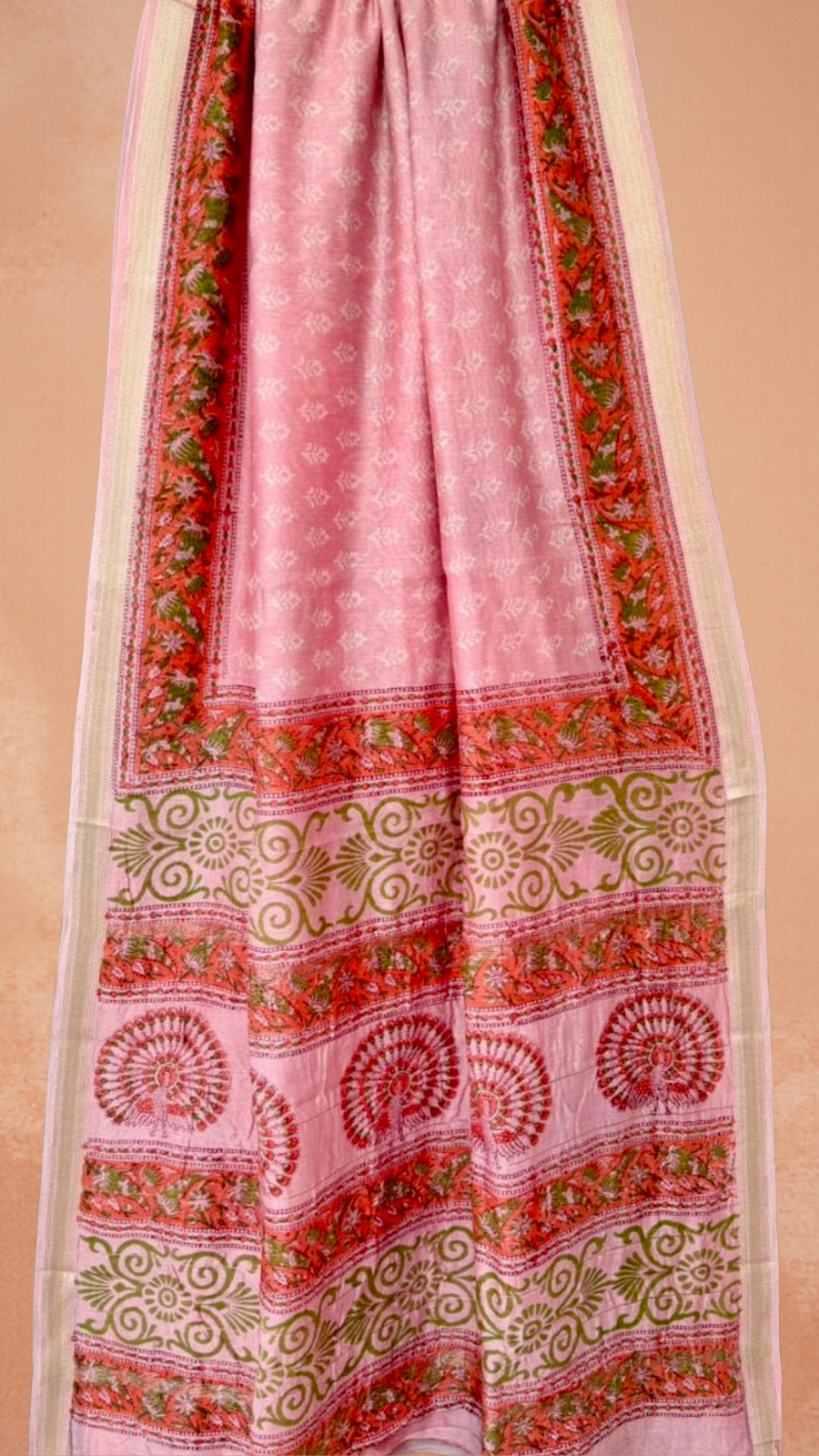 Pink and Red Floral Handblocked Pure Maheshwari Cotton Sarees