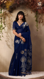 Royal Blue & Gold Sliver Rose Tussar Silk Saree