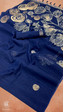 Royal Blue & Gold Sliver Rose Tussar Silk Saree