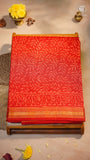 Crimson Red Floral Handblocked Pure Maheshwari Cotton Saree