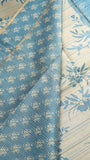 Beige & Blue Floral Kantha Matka Tussar Silk Saree