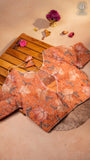 Peach Orange Floral Embroidered Organza Blouse