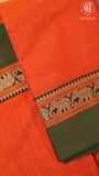 Orange & Green Elephant Border Handloom Narayanpet Cotton Saree