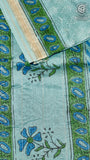 Green and Blue Geometric Handblocked Pure Maheshwari Cotton Sarees