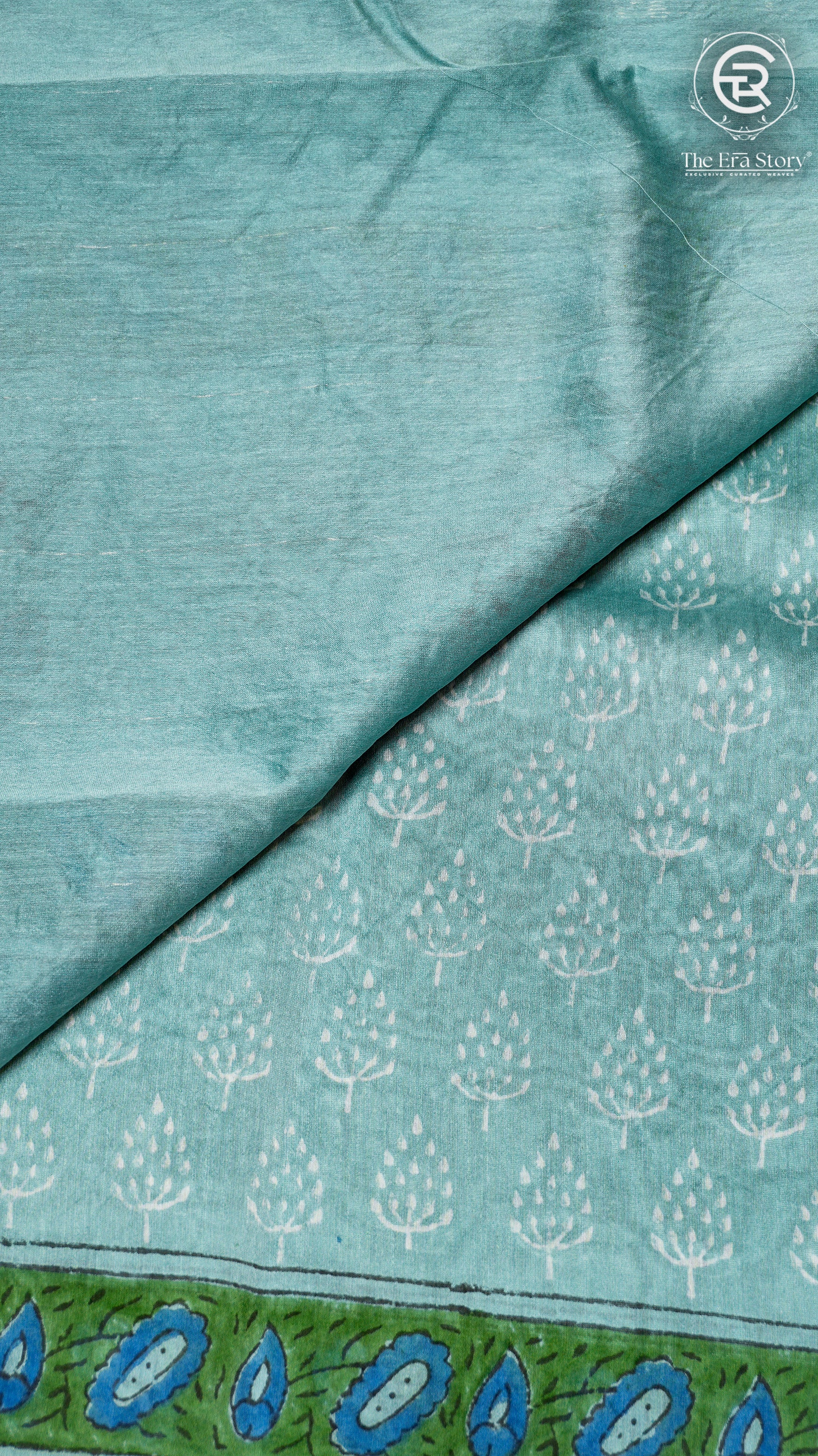 Green and Blue Geometric Handblocked Pure Maheshwari Cotton Sarees