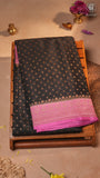 Black & Bright Pink Pure Crepe Chiffon Banarasi Silk Saree