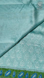 Green and Blue Geometric Handblocked Pure Maheshwari Cotton Sarees