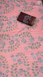 Peach Burgundy & Blue Floral Printed Tussar Silk Saree