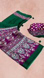 Green and Purple Ajrakh Satin Crepe Silk Saree