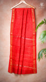 Crimson Red Floral Handblocked Pure Maheshwari Cotton Saree