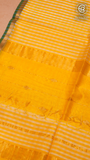 White and Lemon Yellow Gingham Check Handloom Pure Maheshwari Silk Saree