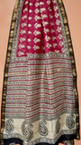 Red and Beige Floral Handblocked Pure Maheshwari Cotton Sarees
