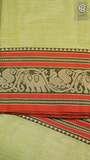 Mild Green & Orange Elephant Peacock Handloom Narayanpet Cotton Saree