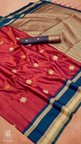 Red and Teal Blue Floral Butta Raw Soft Silk Saree