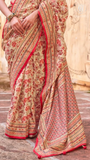 Beige & Red Floral Festive Crepe Banarasi Saree