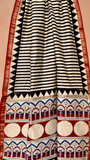 Beige and Black Geometric Handblocked Pure Maheshwari Cotton Sarees