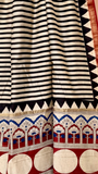Beige and Black Geometric Handblocked Pure Maheshwari Cotton Sarees