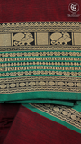 Maroon & Green Elephant Peacock Handloom Narayanpet Cotton Saree