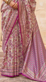 Beige & Purple Floral Festive Crepe Banarasi Saree