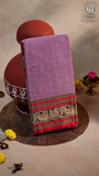 Lavender Pink & Red Elephant Peacock Handloom Narayanpet Cotton Saree