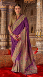 Purple & Green Festive Crepe Banarasi Saree
