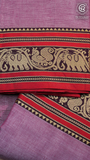 Lavender Pink & Red Elephant Peacock Handloom Narayanpet Cotton Saree