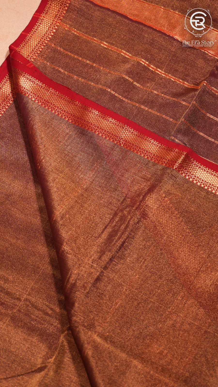 Copper Brown and Red Handloom Pure Maheshwari Silk Saree