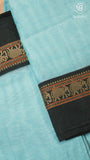 Aqua Blue & Grey Elephant Border Handloom Narayanpet Cotton Saree