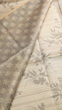 Beige & Grey Floral Kantha Matka Tussar Silk Saree