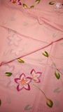 Pink & Red Floral Handblocked Pure Mul Cotton Saree