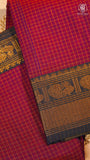 Magenta & Black Checkered Gold Peacock Border Handloom Narayanpet Cotton Saree