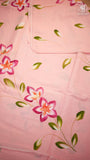 Pink & Red Floral Handblocked Pure Mul Cotton Saree