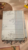 Beige & Grey Floral Kantha Matka Tussar Silk Saree