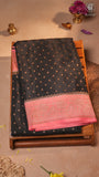 Black & Peach Pure Crepe Chiffon Banarasi Silk Saree