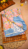 Blue & Pink Blossom Floral Handblocked Pure Georgette Saree