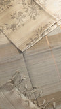 Beige & Grey Floral Kantha Matka Tussar Silk Saree