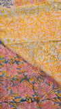 Blue & Pink Blossom Floral Handblocked Pure Georgette Saree