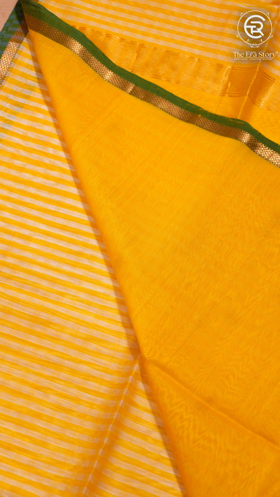 White and Lemon Yellow Gingham Check Handloom Pure Maheshwari Silk Saree